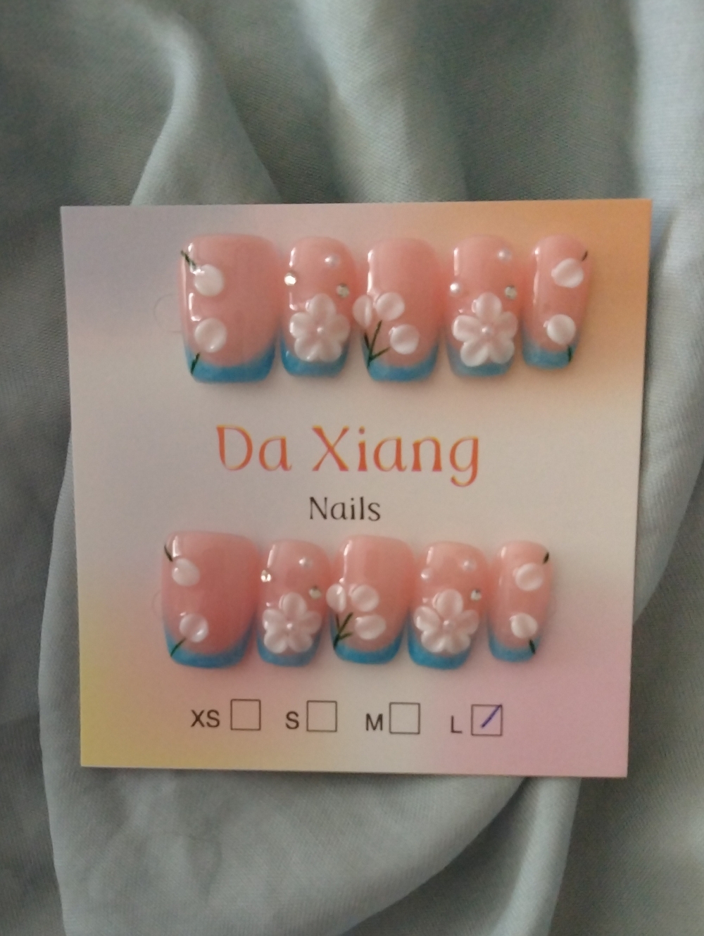 Da Xiang Frenchie Pink & Blue Floral Nails - Large 💅